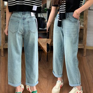 Denim Trousers, Elastic Band Jeans, Black Blue Jeans,Pants