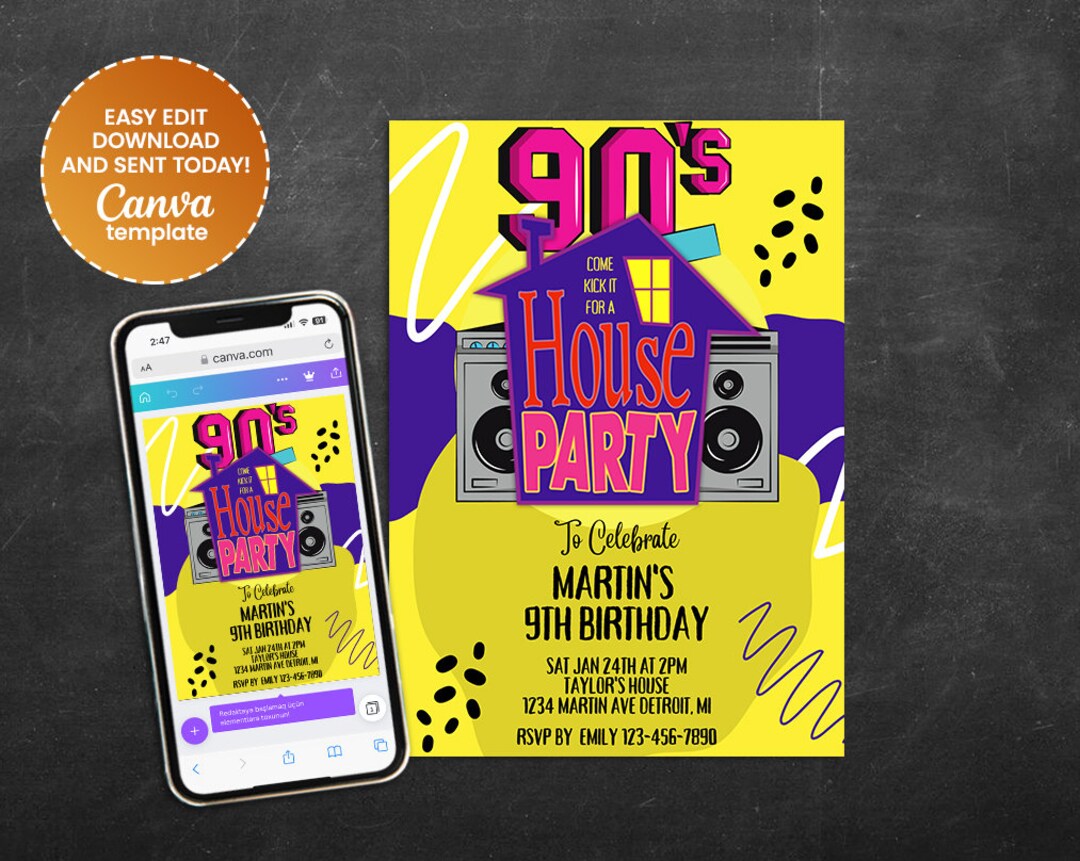 90's House Party Birthday Invitation Hip Hop Party Invitation Instant ...