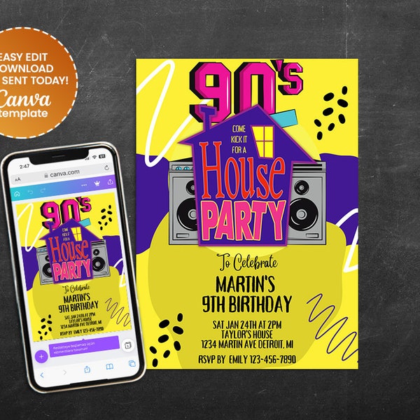 90's House Party Birthday Invitation | Hip Hop Party Invitation | Instant Download | DIGITAL Editable Printable Invite