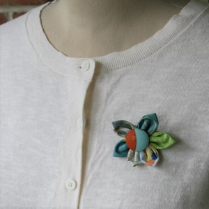 Pink and Brown Themed Fabric Flower Brooch, Flower Pin - Handmade Fabric Flower
