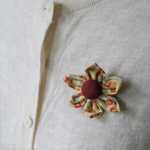 Yellow Themed Fabric Flower Brooch, Flower Pin - Handmade Fabric Flower
