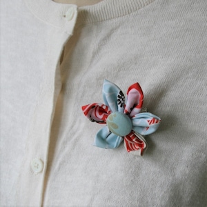 Pink and Brown Themed Fabric Flower Brooch, Flower Pin - Handmade Fabric Flower