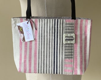 Grey and Pink Fabric Shoulder Bag, Fabric Hand Bag, Eliza Bag