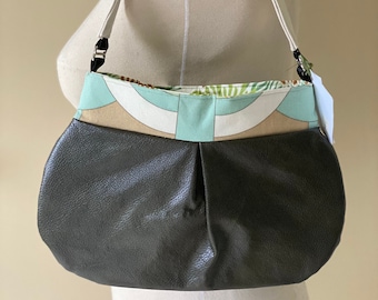 Dunkelgrüne Vinyl Stoff Umhängetasche, Handgemachte Handtasche, Stoff Geldbörse, Tonya Tasche