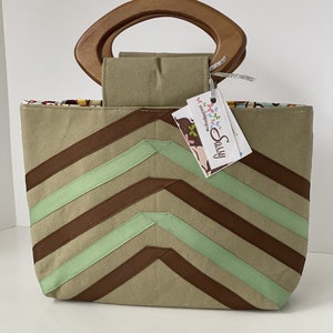 Tan Canvas Fabric Handmade Handbag, Fabric Handmade Purse, Evening Bag, Veronica Collection/Eliza Bag
