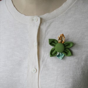 Pink and Brown Themed Fabric Flower Brooch, Flower Pin - Handmade Fabric Flower