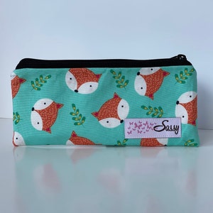 Sassy Foxes Fabric Makeup Bag, Small Size Cosmetic Bag, Travel Make up Bag, Lined Makeup Bag