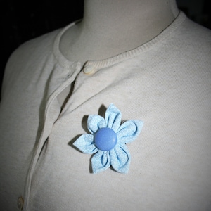 Pale Blue Fabric Flower Brooch, Flower Pin - Handmade Fabric Flower