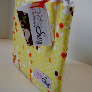 Yellow Honeycomb Fabric Makeup Bag, Medium Cosmetic Bag, Lined Make up Bag