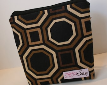 Black and Brown Geometric Fabric Make up Bag, Large Makeup Bag, Travel Cosmetic Bag