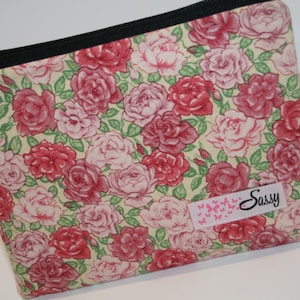 Rose Field Fabric Cosmetic Bag, Medium Size Make up Bag, Makeup Travel Bag, Lined Makeup Bag