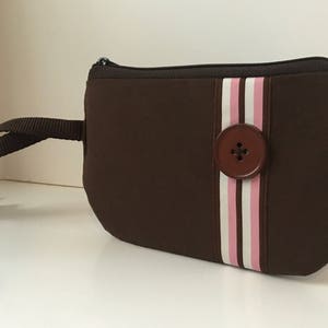 Brown Fabric Wristlet, IPhone Wristlet, SmartPhone Wristlet, Zippered Wristlet