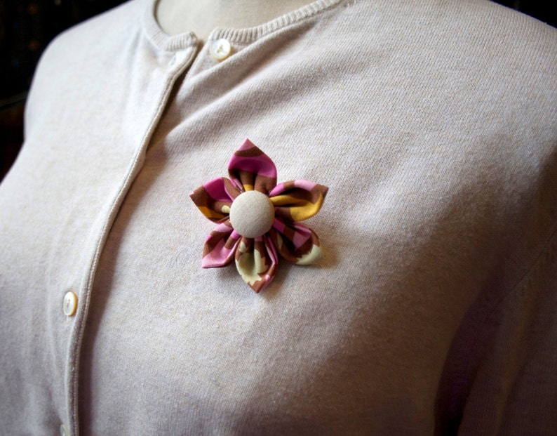 Mauve Fabric Flower Brooch Handmade Fabric Flower Flower Pin