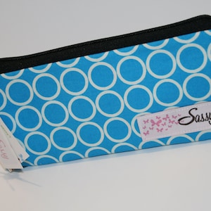 Blue Circle Fabric Makeup Bag, Small Size Cosmetic Bag, Travel Make up Bag, Lined Makeup Bag