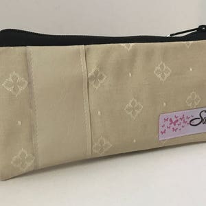 Cream Fabric Make up Bag, Small Size Cosmetic Bag, Travel Makeup Bag, Lined Makeup Bag