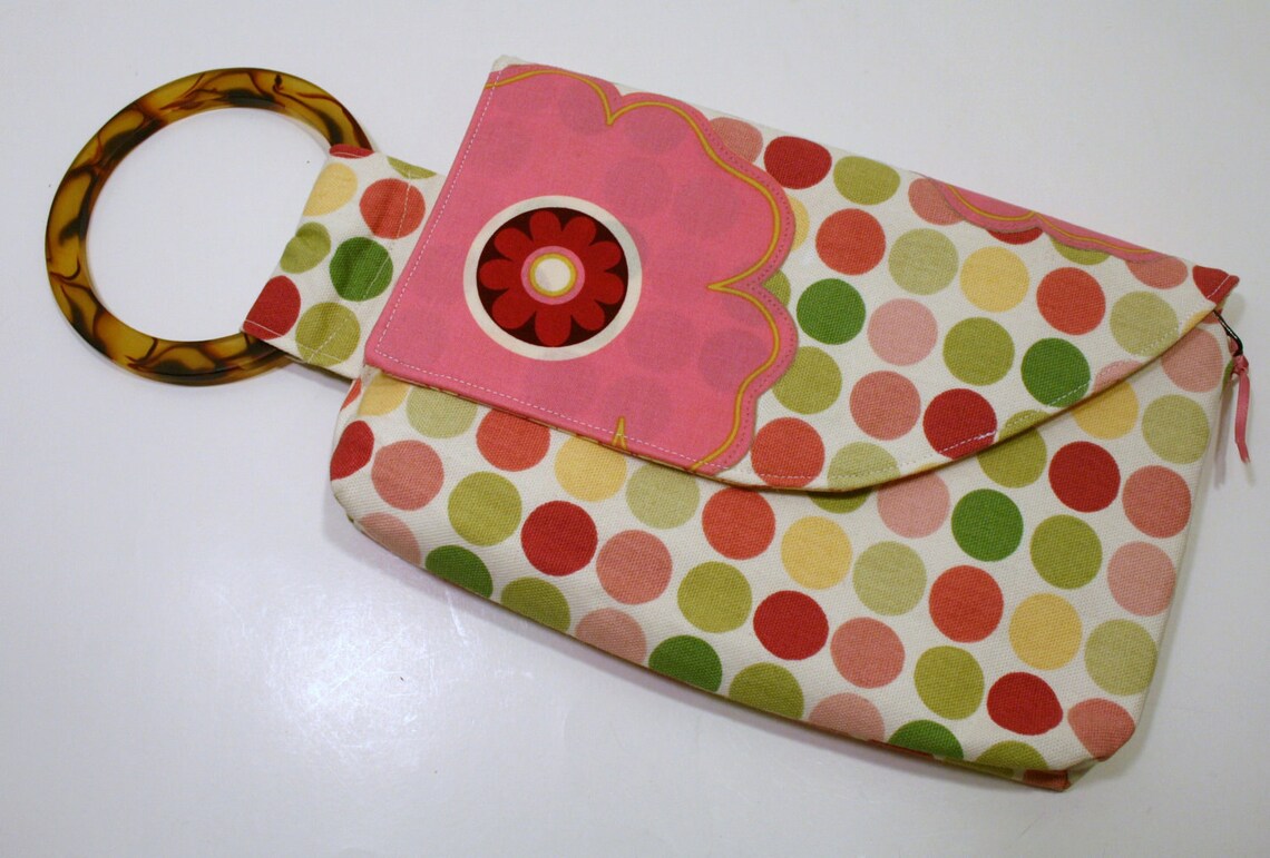 Pink Polka Dot Fabric Clutch Bag, Wristlet Bag, Girls Night Out Bag