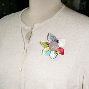 Multi Colored Fabric Flower Brooch, Flower Pin - Handmade Fabric Flower