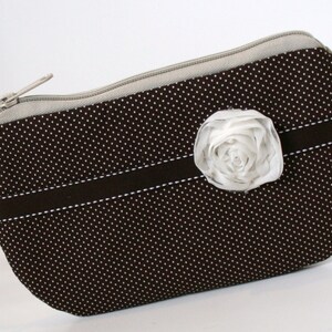 Brown Polka Dot Fabric Wristlet, SmartPhone Wristlet, Zippered Wristlet, IPhone Wristlet