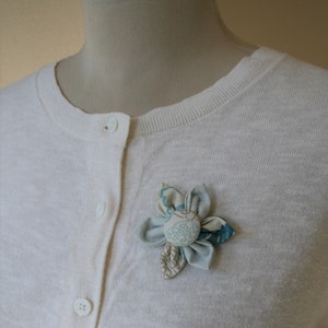 Pale Blue Themed Fabric Flower Brooch, Flower Pin - Handmade Fabric Flower