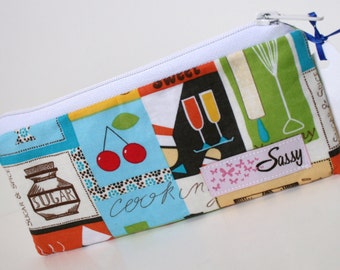 Food Themed Fabric Makeup Bag, Small Size Cosmetic Bag, Travel Make up Bag, Lined Makeup Bag