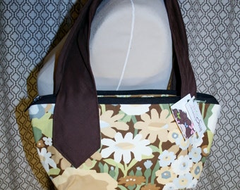 VENTE Brown Floral Fabric vintage Tie Collection, Sac à main en tissu fait main, Ellie Bag