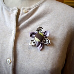 Pale Purple and Brown Fabric Flower Brooch, Flower Pin - Handmade Fabric Flower