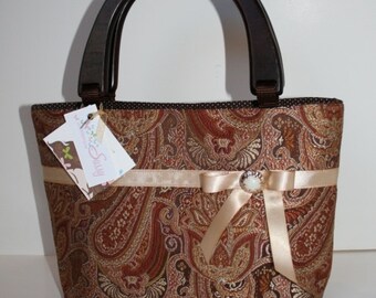 Bolsa artesanal de tecido de seda brocado paisley marrom, bolsa artesanal de tecido, bolsa de noite, coleção Veronica/bolsa Eliza
