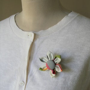 Creamed Colored Fabric Flower Brooch, Flower Pin - Handmade Fabric Flower