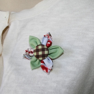 Blue and Green Themed Fabric Flower Brooch, Flower Pin - Handmade Fabric Flower