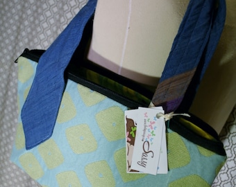 SALE Green and Blue Fabric Vintage Tie Collection, Fabric Handmade Handbag, Ellie Bag