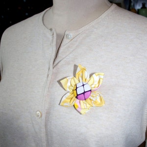 Yellow Fabric Flower Brooch, Flower Pin - Handmade Fabric Flower