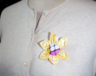 Yellow Fabric Flower Brooch, Flower Pin - Handmade Fabric Flower