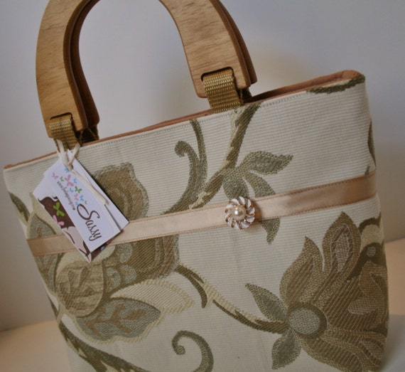 Cream Floral Fabric Handmade Handbag, Evening Bag, Handmade Fabric Purse, Veronica Collection/Eliza Bag