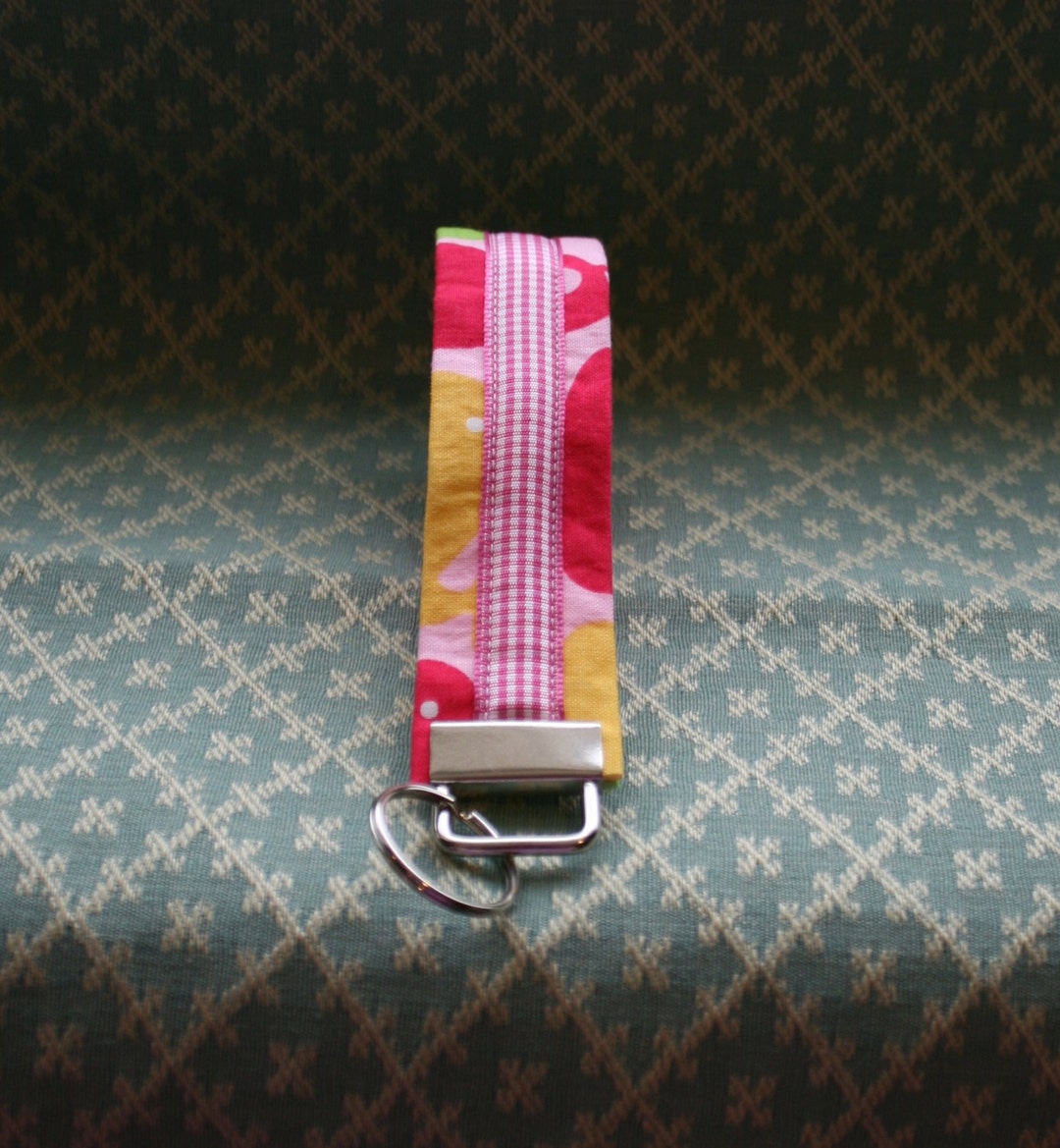 Preppy Pink Whale Fabric Key Chain Wristloop Keychain Etsy