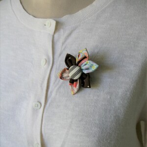 Brown Themed Fabric Flower Brooch, Flower Pin - Handmade Fabric Flower