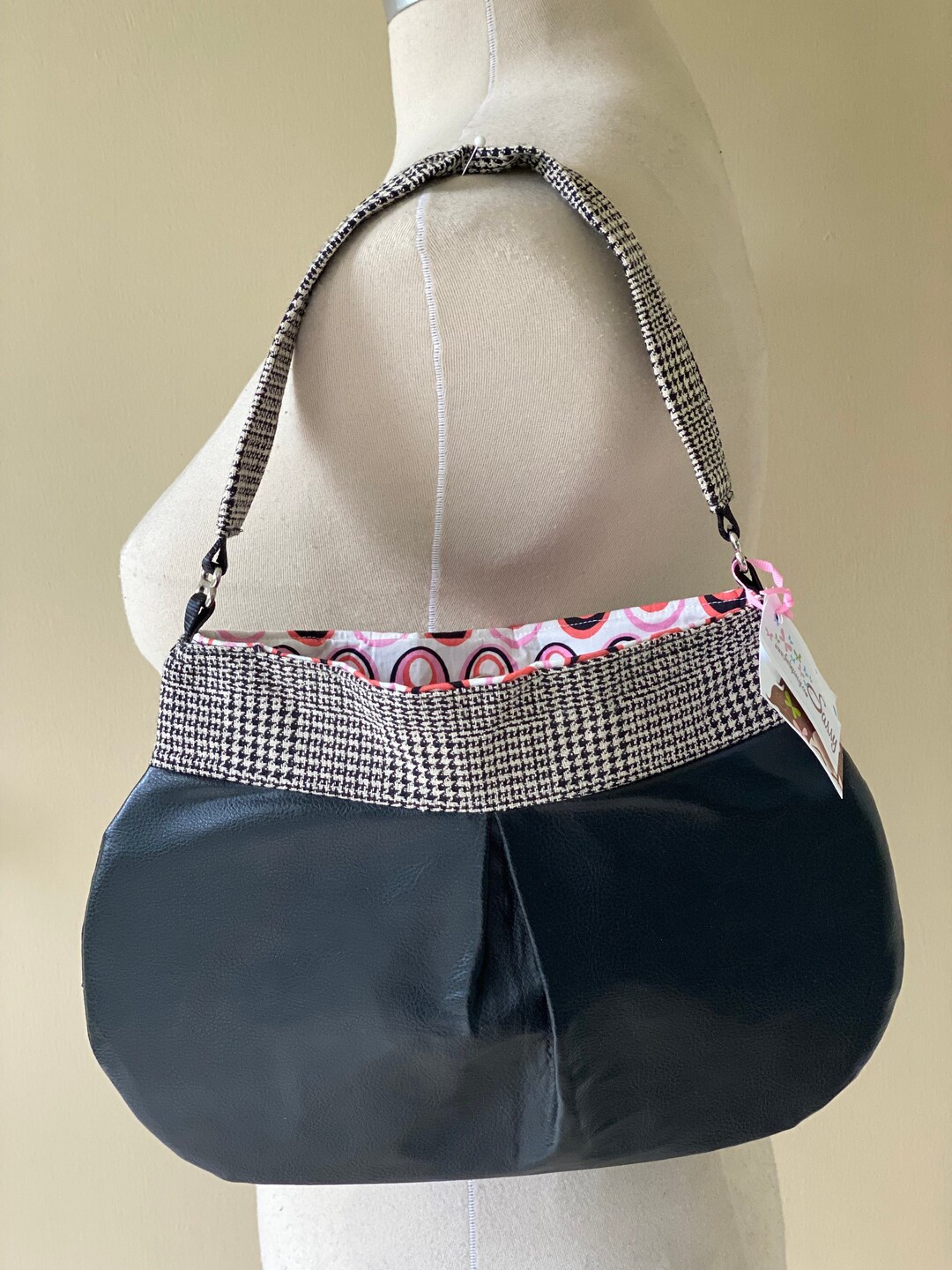 Black Vinyl Fabric Shoulder Bag Handmade Handbag Fabric Etsy