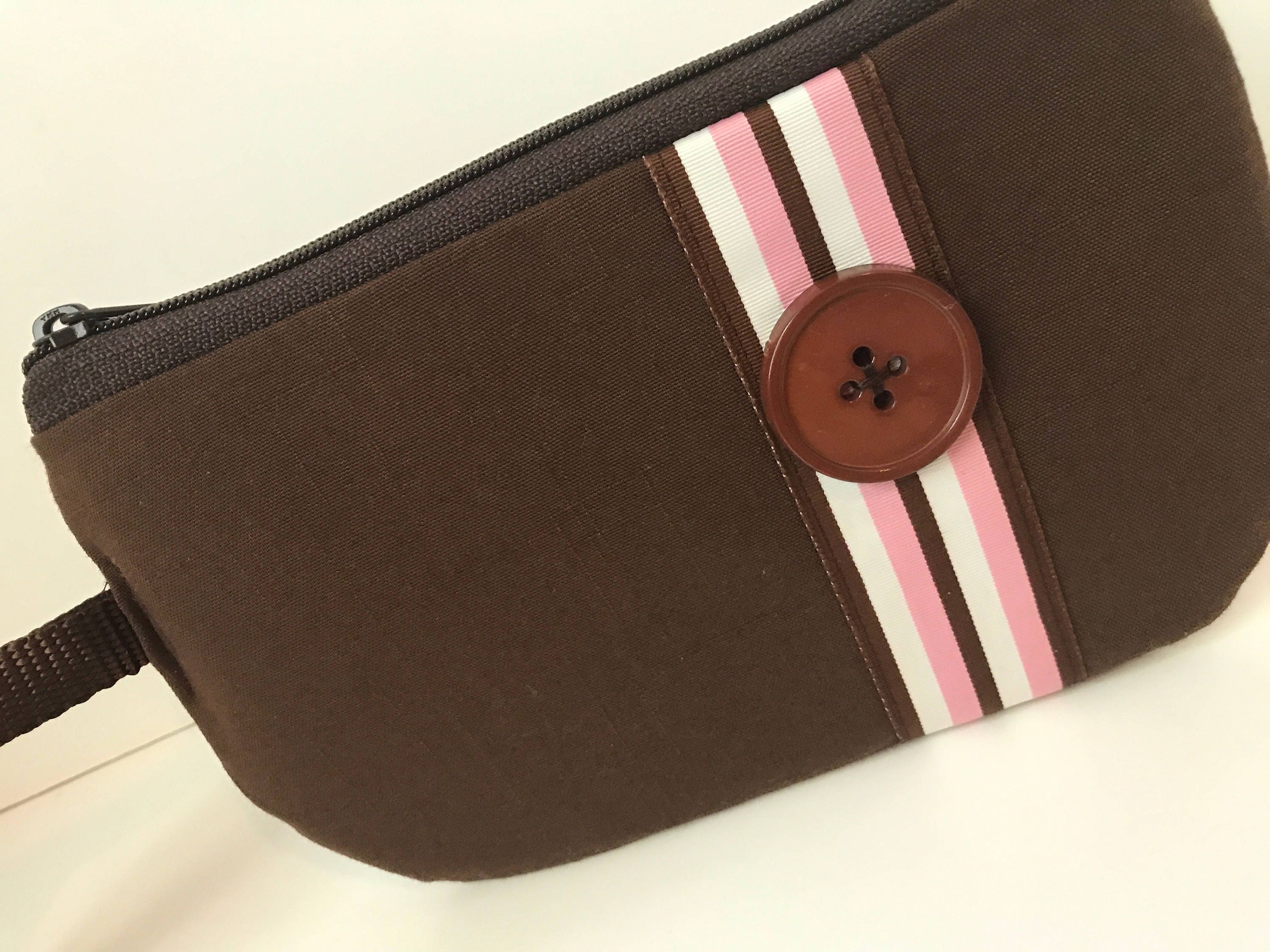 Brown Fabric Wristlet, iPhone Wristlet, Smartphone Wristlet, Zippered