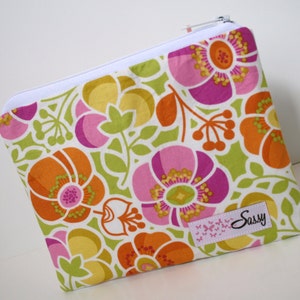 Bright Floral Fabric Cosmetic Bag, Medium Size Make up Bag, Makeup Travel Bag, Lined Makeup Bag