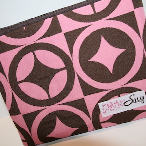 Borsa per cosmetici in tessuto Starburst rosa e marrone, borsa per il trucco di medie dimensioni, borsa da viaggio per il trucco, borsa per il trucco foderata