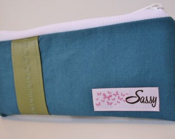 Blue Canvas Fabric Makeup Bag, Small Size Cosmetic Bag, Travel Make up Bag, Lined Makeup Bag
