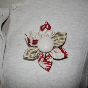 Tan Themed Fabric Flower Brooch, Flower Pin - Handmade Fabric Flower
