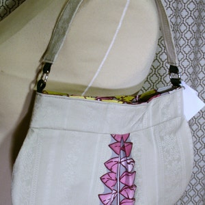 Gray Fabric Shoulder Bag, Handmade Handbag, Fabric Purse, Tonya Bag