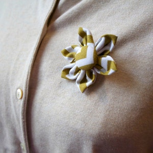 White Fabric Flower Brooch, Flower Pin - Handmade Fabric Flower