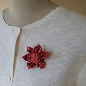 Red Star Fabric Flower Brooch, Flower Pin - Handmade Fabric Flower