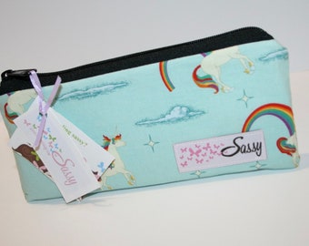Unicorn Rainbow Fabric Make up Bag, Small Size Cosmetic Bag, Travel Makeup Bag, Lined Makeup Bag