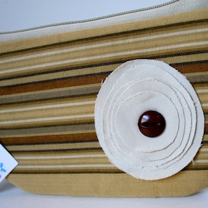 Tan Striped Fabric Wristlet, IPhone Wristlet, SmartPhone Wristlet, Zippered Wristlet