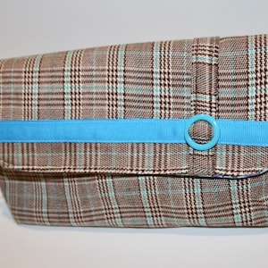 Brown Plaid Fabric Wristlet Purse, Wristlet Clutch Bag, Handmade Fabric Wristlet, iPhone Wristlet, Catey Bag