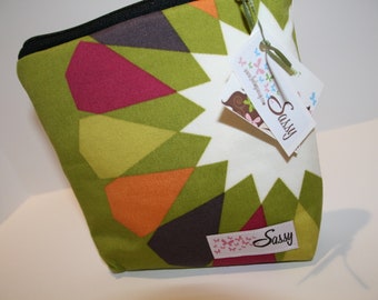 Green Geometric Burst Fabric Make up Bag, Large Makeup Bag, Travel Cosmetic Bag
