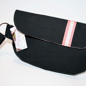 Black Fabric Wristlet with Pink Accents, Fabric Wristlet, IPhone Wristlet, Zippered Wristlet, Cell Phone Wristlet, Emma Bag