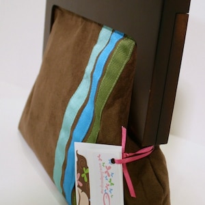 Faux Brown Suede Fabric Clutch Bag, Handmade Unique Clutch Bag, Wooden Frame Clutch Bag, Girls Night Out Clutch - Stella Clutch
